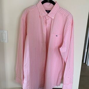 Vineyard Vines Pink and White Check Classic Fit Tucker Shirt 100% Cotton L